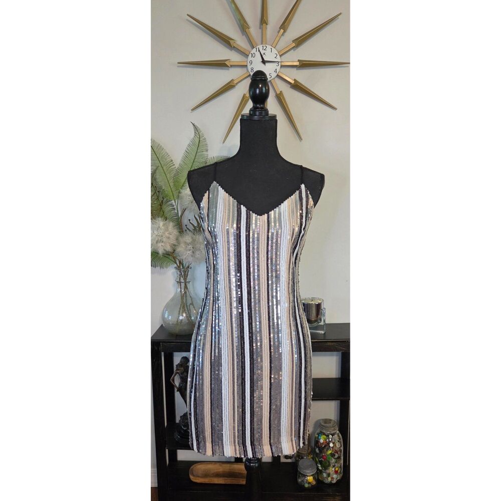 Lush Metallic Striped Sequin Mini Dress – Size Medium